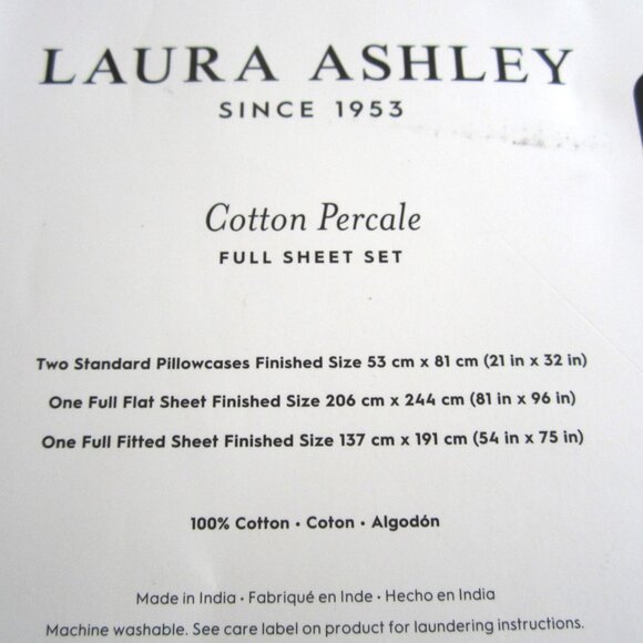 Laura Ashley Cotton Percale Black Grey Floral Flowers Full Sheet Set - Picture 5 of 7